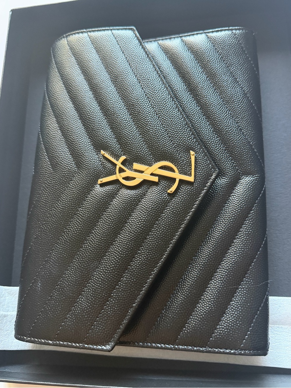 YSL Cassandre Matelasse Flap Pouch in Quilted Grain De Poudre Embossed Leather